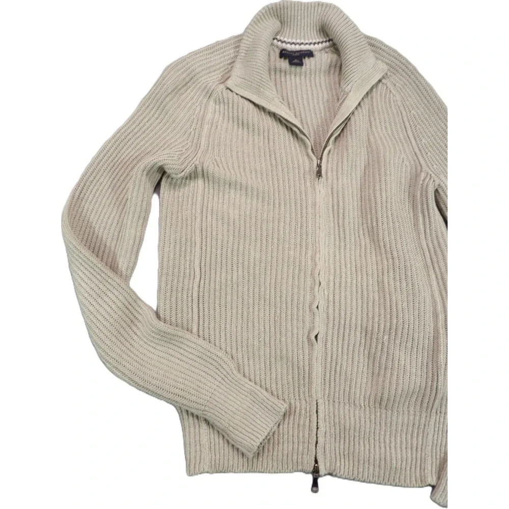 Banana Republic Linen Sweater Men S Beige Ribbed Full Zip Mock Neck Cardigan Top
